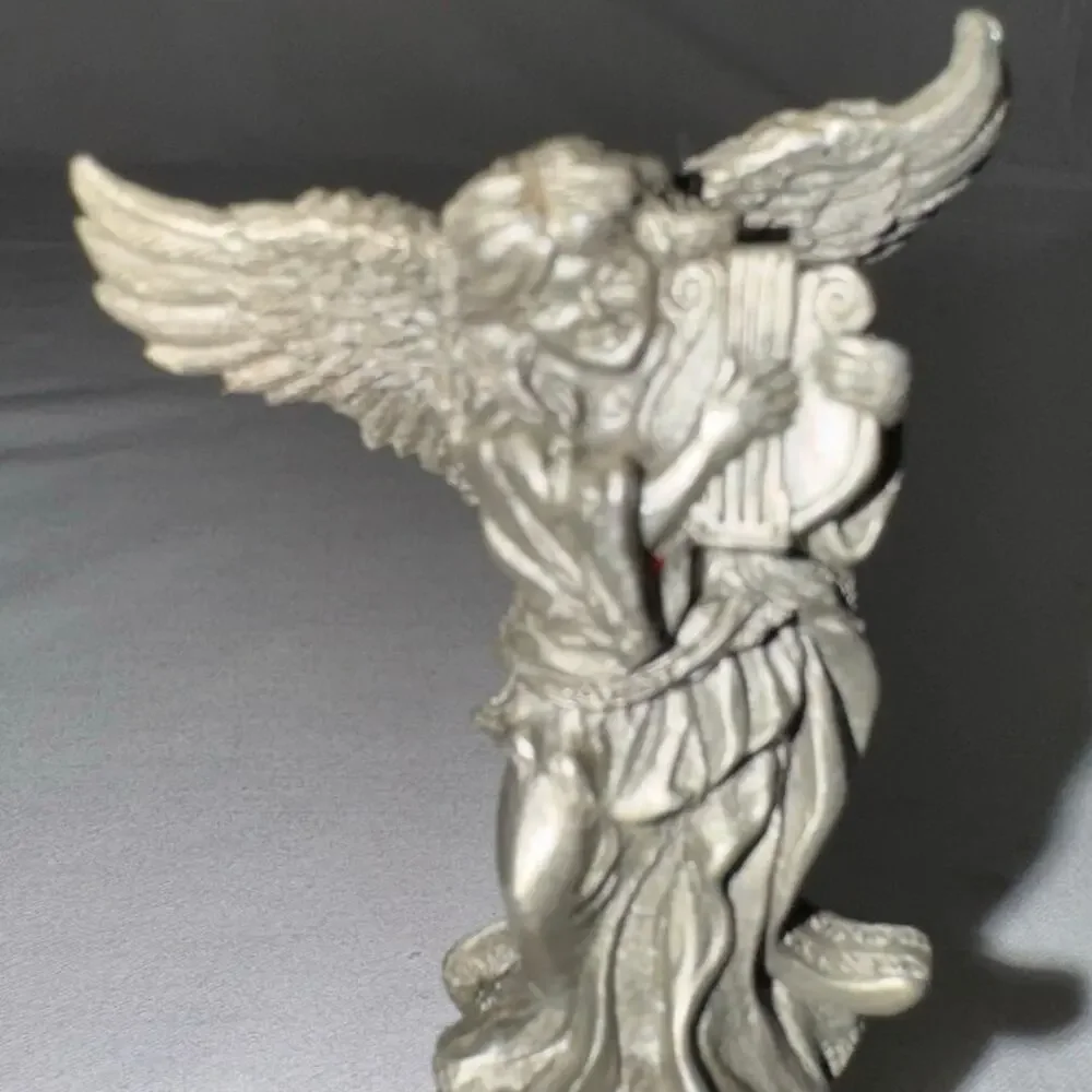 VTG Fort USA Bell w/Guardian Angel Playing Lyre Bell Solid Pewter 3 1/2